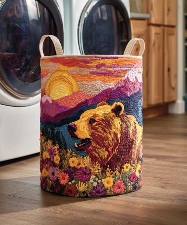 Forest Roar Quilted Storage Hamper — Large Animal Print Laundry Basket With Durable Handles, Foldable Design & Nature-Inspired Style