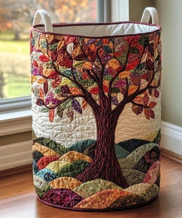 Forest Spirit Quilted Storage Hamper — Nature-Inspired Foldable Laundry Basket With Handles, Padded & Easy-Care For Cabin, Bedroom Or Nursery