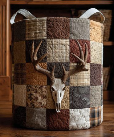 Forest Spirit Quilted Laundry Hamper — Forest-Themed Quilted Fabric Basket, Collapsible Laundry Organizer With Reinforced Handles