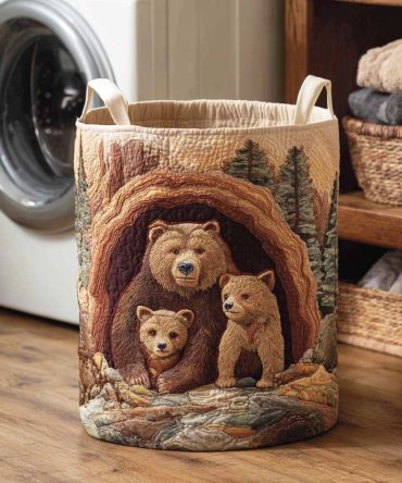 Forest Stalker Quilted Laundry Hamper — Woodland Animal Print Foldable Fabric Basket With Handles, Durable & Stylish Storage