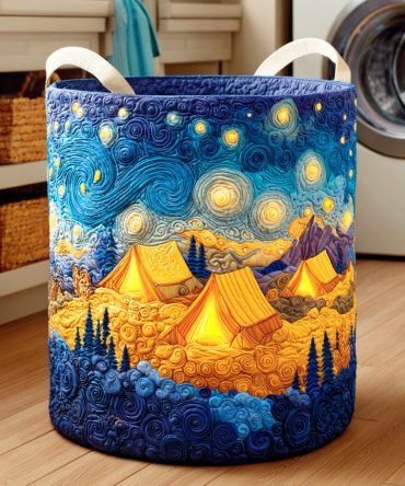 Forest Tent Quilted Laundry Hamper – Nature-Inspired Collapsible Fabric Basket, Soft Padding, Durable Handles & Space-Saving Fold