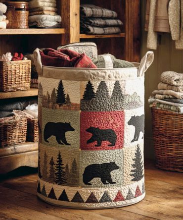 Forest Trail Quilted Hamper — Extra-Large Foldable Laundry Storage With Sturdy Handles, Breathable Lining & Rustic Botanical Design For Home