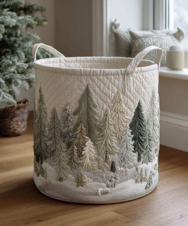 Forest Tranquil Quilted Fabric Laundry Hamper — Large Foldable Clothes Basket With Handles, Nature-Inspired Design For Calm Home Storage