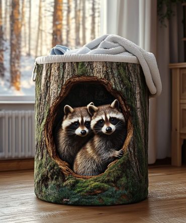 Forest Twins Quilted Laundry Basket – Charming Twin Animal Print, Large Collapsible Hamper With Reinforced Handles For Nursery, Bedroom & Gift Giving