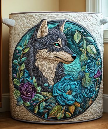 Rustic Forest Wolf Quilted Laundry Hamper – Large Collapsible Decorative Basket With Handles, Durable Washable Cotton For Bedroom & Nursery
