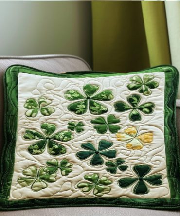Forest Of Luck Quilted Pillow Cover - Botanical Green Quilt Pillowcase, Nature-Inspired Decorative Throw For Sofa, Bed & Cabin Retreat