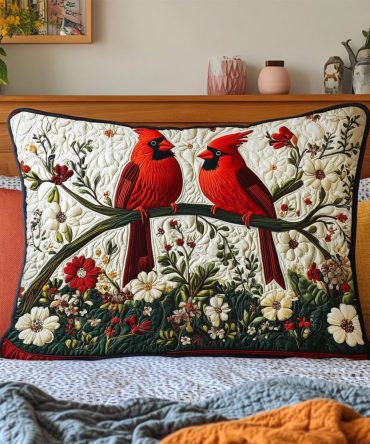 Forever Cardinals Quilted Accent Pillow Cover — Bold Cardinal Bird Motif, Textured Decorative Throw Pillowcase For Rustic & Seasonal Décor