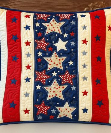 Freedom Threads Quilted Decorative Pillowcase – Patriotic Star Quilt Sham, Soft Quilted Texture For Americana Bedroom & Living Decor