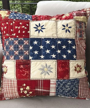 Freedom Blossom Decorative Quilted Pillow Cover — Subtle Floral Patriotic Accent For Sofas, Beds & Outdoor Seating