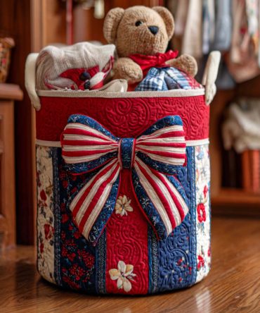 Vibrant Quilted Laundry Hamper — Freedom Colors Collection , Foldable Fabric Laundry Basket With Handles For Patriotic Decor & Everyday Use