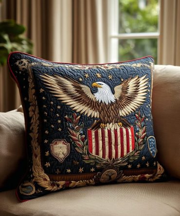 Freedom Eagle Quilted Decorative Pillow Cover — Stitched Patriotic Pillow Sham, Durable Cotton-Blend, Machine-Washable Accent For Living Room