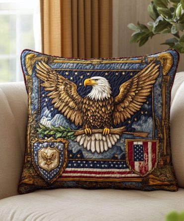 Freedom Eagle Quilted Accent Pillow Case — Patriotic Stitched Design, Soft Textured Sham For Sofa Or Bed, Easy-Care Cotton-Blend Cover