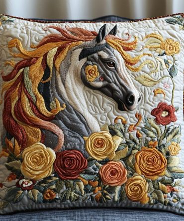 Freedom Horse Quilted Throw Pillow Cover — Patriotic Equestrian Accent Pillowcase With Flag-Inspired Horse Design, Durable Cotton