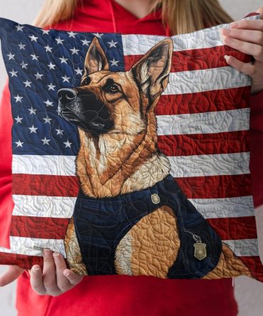 Freedom Shepherd Quilted Pillow Cover — Patriotic Shepherd Crest Decorative Throw Pillow Case, Quilted Accent For Americana & Rustic Homes