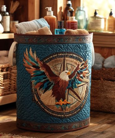 Freedom Soar Quilted Laundry Hamper - Usa-Inspired Collapsible Fabric Storage Basket, Breathable Mesh Lining, Easy-Carry Handles