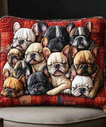 Frenchie Fiesta Playful Quilted Pillow Cover - Whimsical Cotton Pillowcase Featuring French Bulldog Design For Modern Pet Lovers
