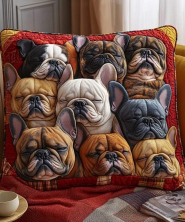 Frenchie Fiesta Quilted Decorative Pillow Cover — Playful French Bulldog Cushion Case, Colorful Pet-Themed Accent For Home & Gifts