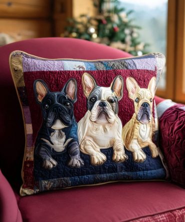 Frenchie Love Quilted Throw Pillow Cover — Cute French Bulldog Accent For Pet Lovers, Sofa & Nursery Styling
