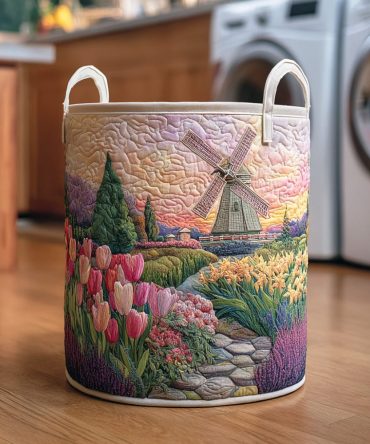 Fresh Fields Quilted Fabric Laundry Hamper — Stylish Floral Patterned Laundry Basket, Collapsible & Sturdy With Reinforced Handles