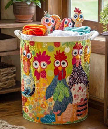 Country Farmhouse Quilted Laundry Hamper — Foldable Fabric Basket With Sturdy Handles & Cozy Chicken-Coop Print For Stylish Storage