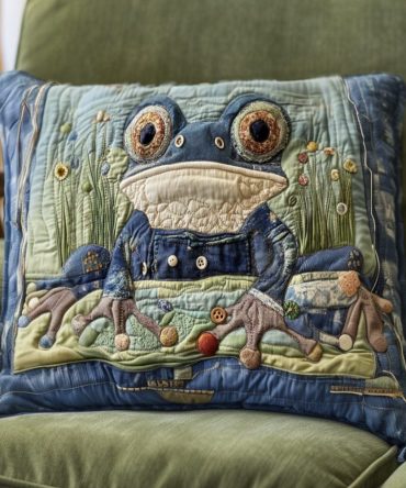 Frog Friend Quilted Pillow Cover — Playful Amphibian Decorative Throw Sham For Kids' Rooms & Nursery, Soft Quilted Fabric, Machine Washable
