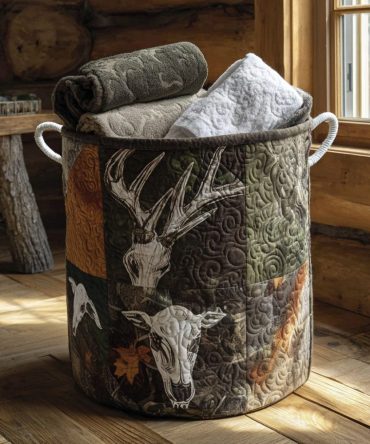 Frontier Trophy Quilted Laundry Hamper — Rugged Hunting-Style Foldable Fabric Basket With Reinforced Handles For Cabin Or Basement Storage