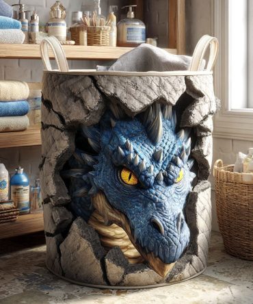 Frostbite Dragon Foldable Quilted Laundry Hamper — Large Decorative Fabric Basket With Handles, Machine-Washable Cozy Dragon Print For Rooms