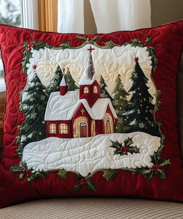 Frosted Blessings Quilted Pillow Cover — Elegant Winter Holiday Throw Pillowcase For Sofa, Bed & Festive Gift Giving