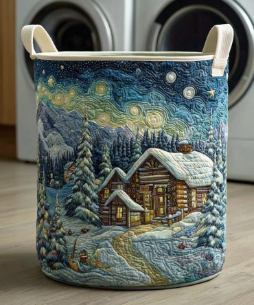 Frosted Cabin Hideaway Quilted Laundry Hamper — Large Collapsible Basket With Sturdy Handles , Cozy Rustic Storage Solution
