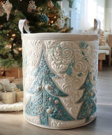 Frosted Joy Quilted Laundry Hamper — Elegant Winter Fabric Basket, Collapsible Laundry Storage With Sturdy Handles For Home & Dorm