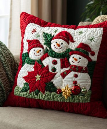 Frosted Joy Quilted Decorative Pillow Cover — Icy Blue Holiday Throw Pillowcase, Elegant Quilted Accent For Seasonal Home