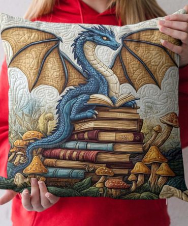 Frostfang Chill Cozy Quilted Throw Pillow Cover — Arctic Frost Dragon Motif, Plush Cotton-Blend, 18X18In Winter Home Accent