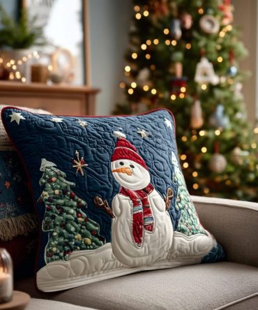 Frosty Friends Quilted Pillow Cover — Charming Winter Animal Throw Pillow Case For Holiday Décor, Soft Quilting & Cozy Texture