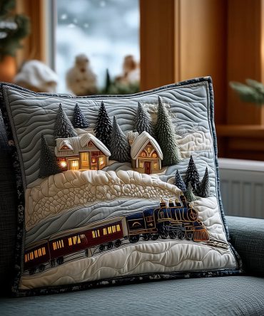 Frosty Rail Winter Quilted Pillow Cover — Icy Blue Snow Pattern, Soft Quilting, Durable Cotton-Blend, Hidden Zipper, Machine-Washable Accent