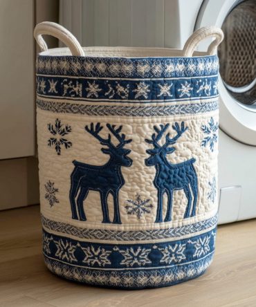 Frosty Candle Road Quilted Laundry Hamper — Festive Foldable Fabric Laundry Basket With Handles, Decorative Holiday-Inspired Storage For Home