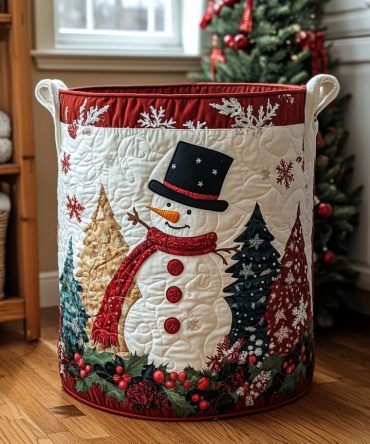 Frosty Cheer Quilted Holiday Laundry Hamper — Festive Winter Print Foldable Laundry Basket For Seasonal Home Decor