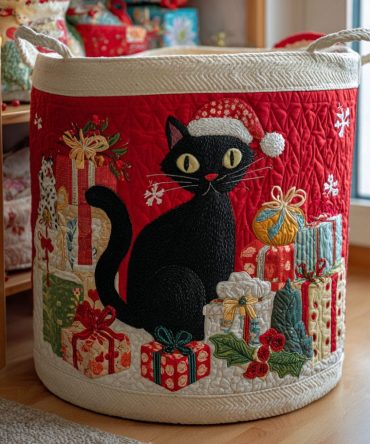 Frosty Feline Winter Quilted Hamper - Insulated-Look Foldable Laundry Basket With Cute Cat Design For Cozy Home Storage