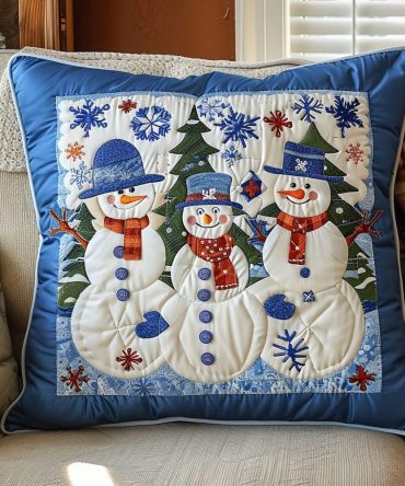 Frosty Festivities Quilted Pillow Cover — Holiday Celebration Throw Pillowcase With Cozy Quilted Texture For Seasonal Decor