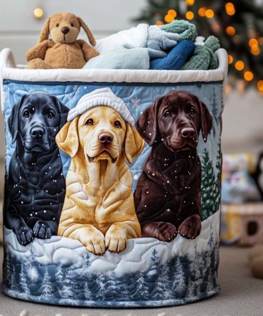 Frosty Friends Quilted Laundry Hamper – Winter-Themed Foldable Fabric Basket With Cute Snowy Print, Reinforced Handles For Holiday Storage & Daily Use
