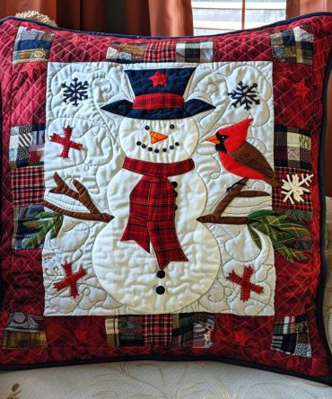 Frosty Friends Quilted Pillow Cover — Charming Winter Throw Pillow Case For Christmas Decor, Soft Durable Accent For Sofa & Bedroom