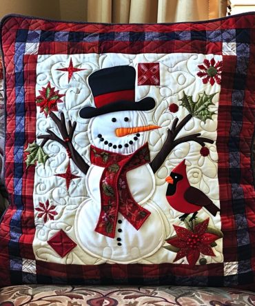 Frosty Magic Quilted Decorative Pillow Cover — Charming Winter Scene Throw Pillowcase To Elevate Seasonal Home Decor