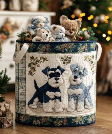 Frosty Paw Prints Quilted Laundry Hamper — Winter Pawprint Foldable Storage Basket With Strong Handles & Removable Washable Liner