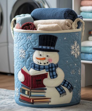 Frosty Reading Quilted Laundry Basket — Cozy Patterned Collapsible Hamper For Bedroom, Nursery & Living Room Storage Solutions