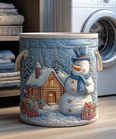 Frosty Snowman Magic Quilted Laundry Hamper — Charming Winter Collapsible Fabric Basket For Holiday & Everyday Storage