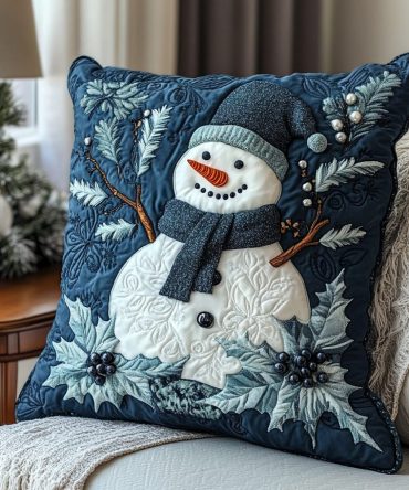 Frosty'S Cozy Wonderland Quilted Decorative Pillow Cover - Charming Snowman Holiday Throw Pillowcase, Soft Quilted Microfiber For Seasonal Decor