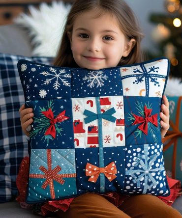 Frozen Dreams Quilted Pillow Cover — Icy Blue Winter Throw Pillow Case, Snowflake Quilted Decorative Accent For Holiday Decor