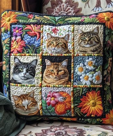 Funky Cat Quilted Pillow Cover - Retro Decorative Pillow Sham, Bold Graphic Cat Print, Soft Cotton, Eye-Catching Accent For Home