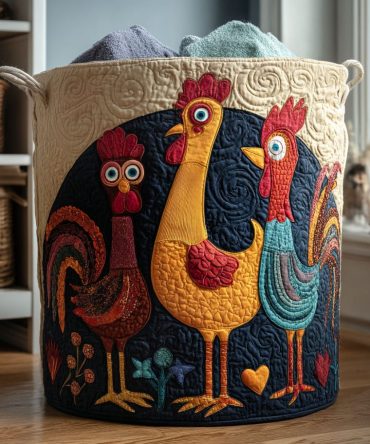 Funky Feathers Quilted Laundry Hamper — Bold Feather Print Fabric Storage Basket With Handles, Lightweight & Collapsible