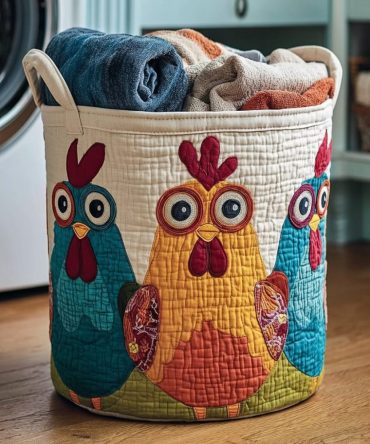 Funny Chicken Quilted Laundry Hamper - Whimsical Foldable Laundry Bin With Reinforced Handles, Machine-Washable Fabric, Ideal Gift For Kitchen & Laundry