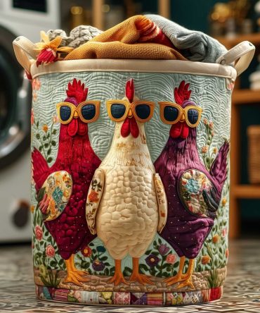 Funny Cool Chickens Quilted Laundry Hamper — Humorous Farmhouse Decorative Collapsible Basket With Reinforced Handles For Home & Kids
